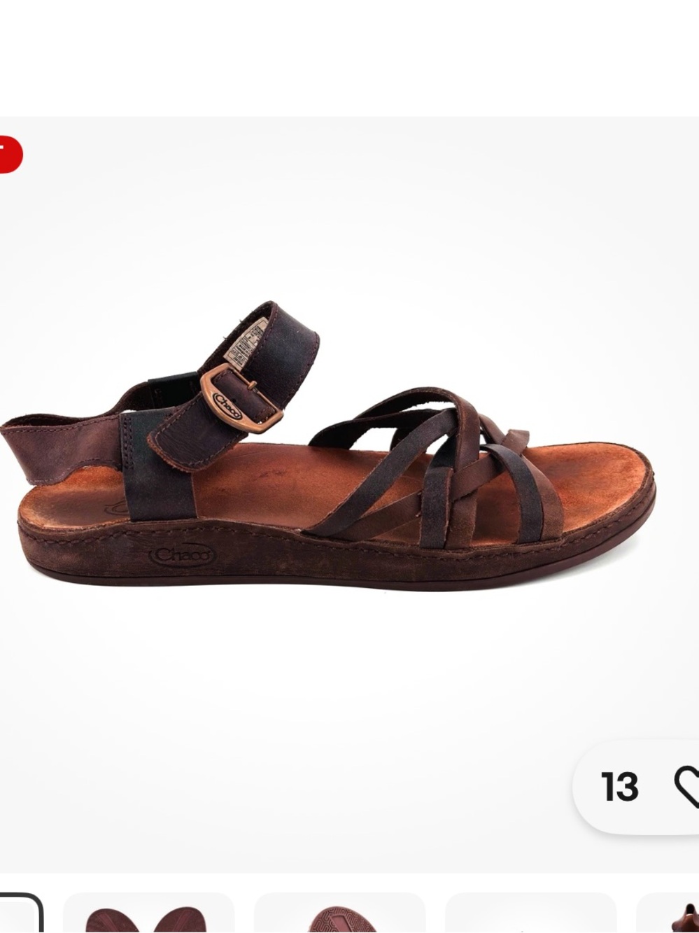 Chaco 10 Women's Strappy Brown Leather Sandals with Rust Insole